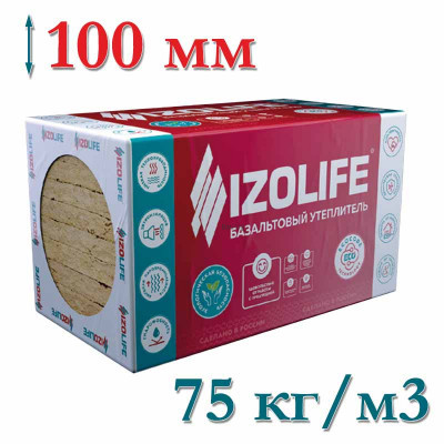 Утеплитель для вентилируемого фасада IZOLIFE ВЕНТ ЭКСТРА 100мм (2,88м2) плотность 75кг/м3