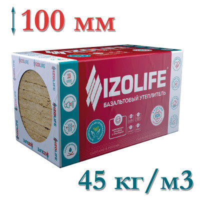 Утеплитель для нижнего слоя вентилируемого фасада IZOLIFE ВЕНТ СТЕНА 100мм (4.32м2) плотность 45кг/м3